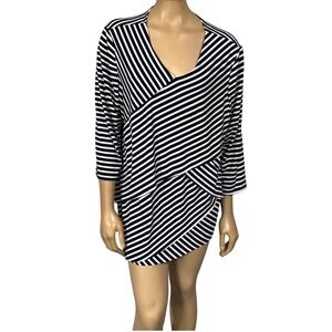 Travelers by Chico's Womens Black White Striped Asymmetrical Layered Top Size 3